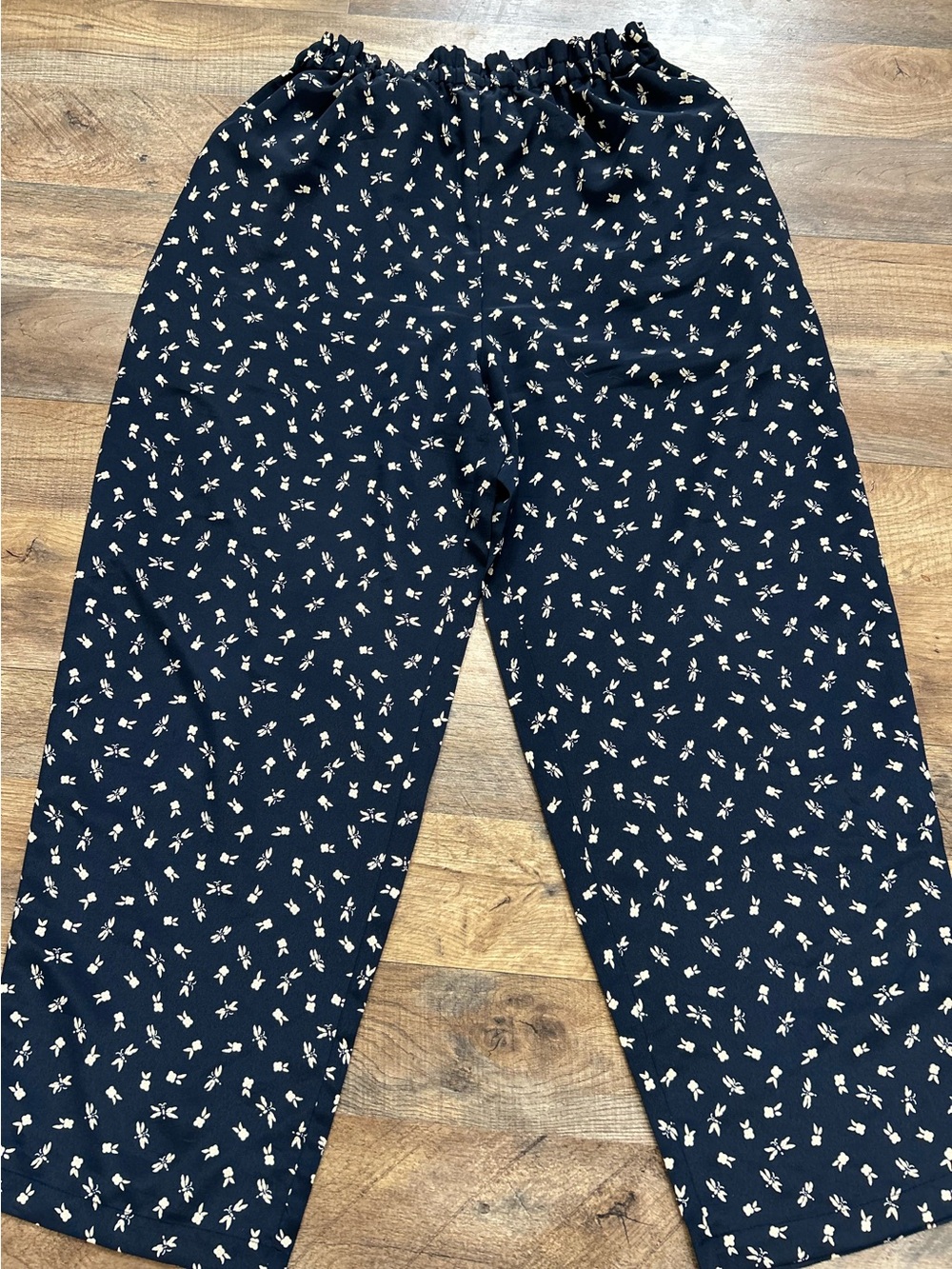 Alfred Dunner Navy Cream Floral Pull-On Pants Size 10